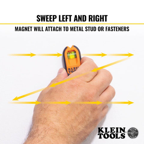 Klein Tools MSF100 Magnetic Stud Finder and Level, Compact, Wood and Metal Detector with Bubble Vial for Accurate Markings, Felt Pad Backing