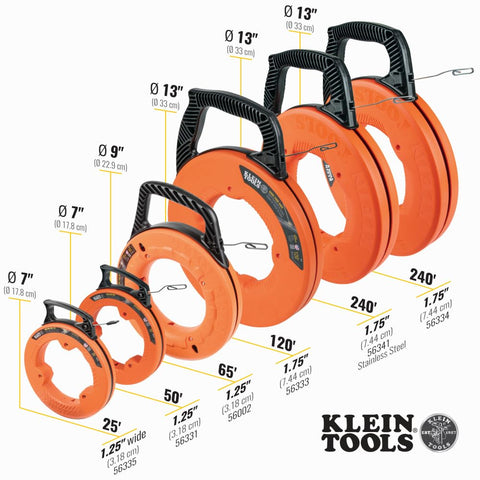 Klein Tools 56341 Electrical Fish Tape / Wire Puller, Stainless Steel with Double Loop Tip, Optimized Housing and Handle, 1/8-Inch x 240-Foot