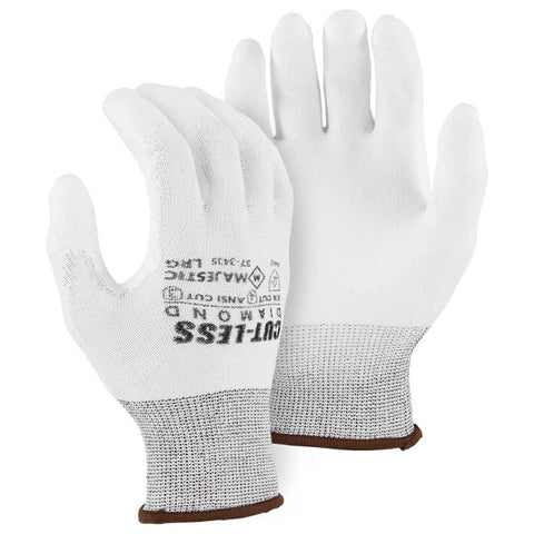 Majestic 37-3435 Large 3PK White Cut-Less Diamond Seamless Knit Glove PU Palm