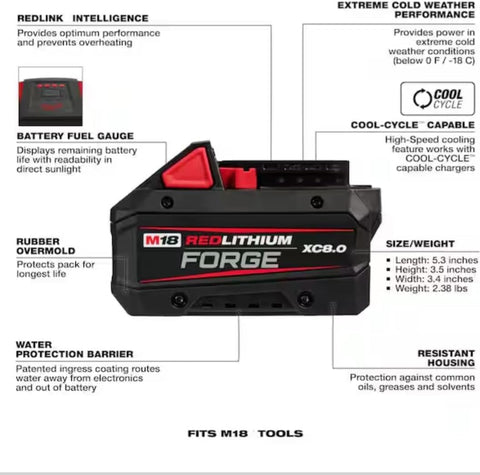 Milwaukee 48-11-1881 M18 18V Lithium-Ion REDLITHIUM Forge XC 8.0 Ah Battery Pack