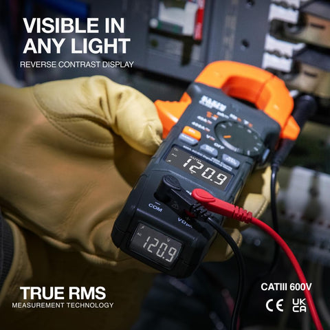 Klein Tools CL490 AC/DC Digital Clamp Meter with TRMS, Dual Display, Auto-Ranging, Current, Voltage, Resistance, Continuity, NCVT Detection, and Reverse Contrast LCD