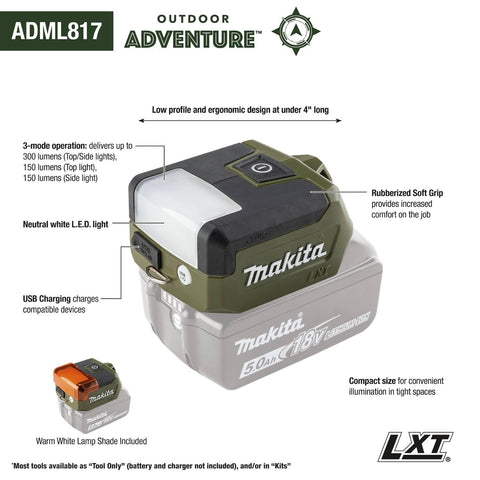 Makita ADML817 Outdoor Adventure™ 18V LXT® Compact L.E.D. Flashlight, Flashlight Only