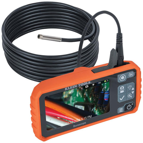Klein Tools ET17 Utility Borescope with 5.5 mm 9.8-Foot Waterproof Gooseneck Snake, LEDs, 4.3-Inch LCD, Attachments, Endoscope Inspection Camera