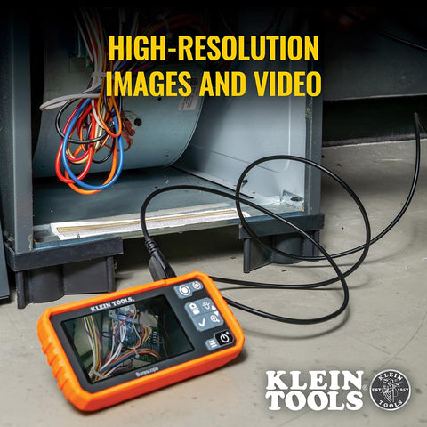 Klein Tools ET17 Utility Borescope with 5.5 mm 9.8-Foot Waterproof Gooseneck Snake, LEDs, 4.3-Inch LCD, Attachments, Endoscope Inspection Camera