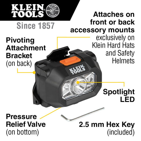 Klein Tools 60156 Intrinsically Safe LED IP67 Headlamp for Hazardous Areas, Mounts to Klein Hard Hats and Safety Helmets