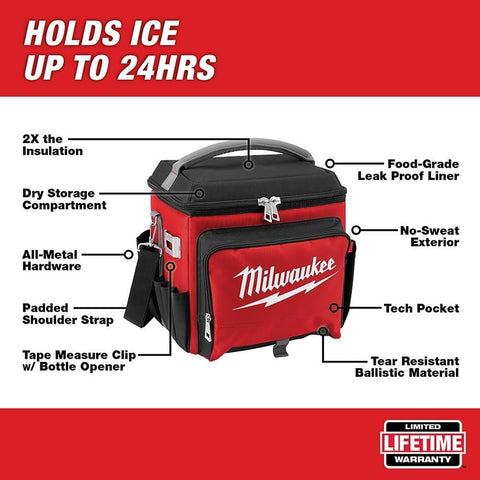 Milwaukee 48-22-8250 Sided Jobsite Cooler, Polyester, 11.1" x 13.77" x 14.96", 3 Pockets