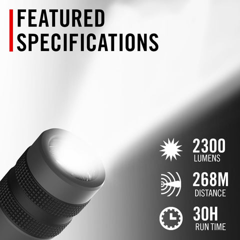 Coast GX30 2300 Lumen Waterproof Dual Power LED Flashlight with Twist Focus