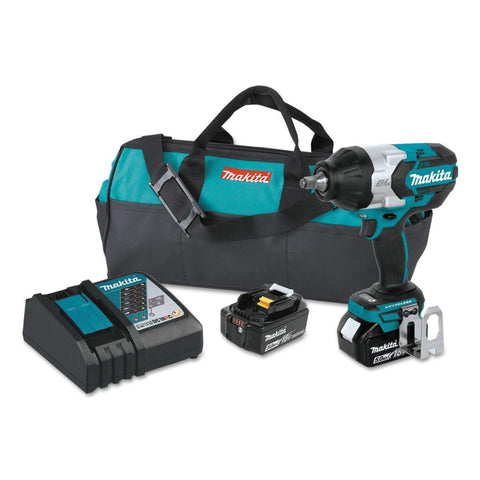 Makita XWT08T 18V LXT® Lithium-Ion Brushless Cordless High-Torque 1/2" Sq. Drive Impact Wrench Kit w/Friction Ring Anvil (5.0Ah)