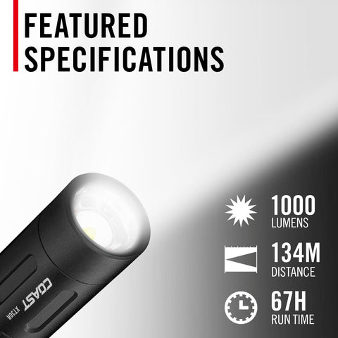 Coast XT30R 1000 Lumen Rechargeable LED Pocket Flashlight 5 Light Modes