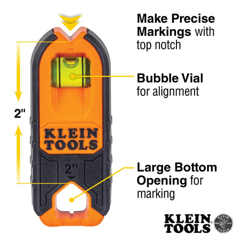Klein Tools MSF100 Magnetic Stud Finder and Level, Compact, Wood and Metal Detector with Bubble Vial for Accurate Markings, Felt Pad Backing
