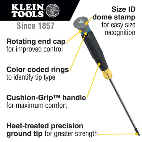 Klein Tools 6222 Mini Precision Screwdriver, #00 Phillips, Features Cushion-Grip Handle, Rotating Cap and Color Coded Ring, 2-Inch Shank
