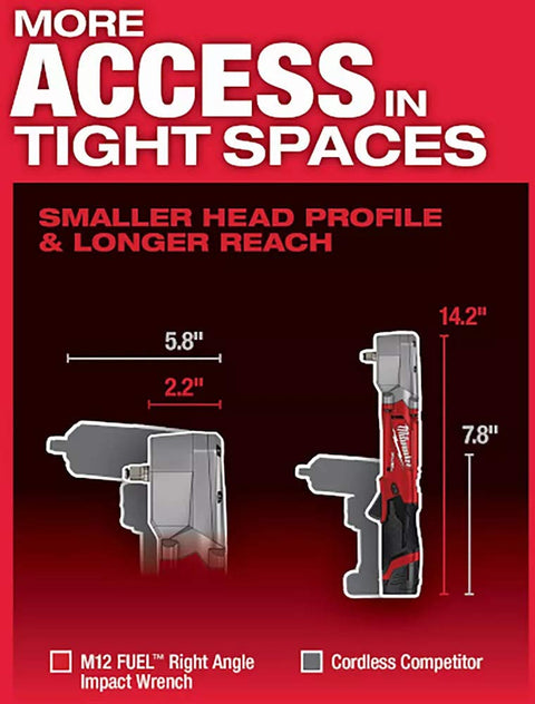 Milwaukee 2565-20 M12 FUEL Lithium-Ion 1/2 in. Cordless Right Angle Impact Wrench with Friction Ring (Tool Only)