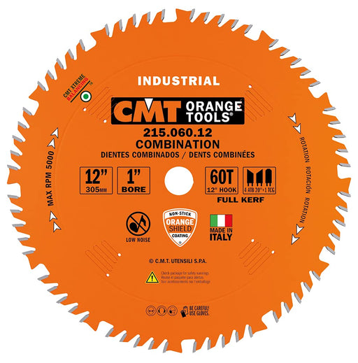 CMT 215.060.12 Industrial Combination Saw Blade, 12-Inch x 60 Teeth 4ATB+1TCG Grind with 1-Inch Bore, PTFE Coating
