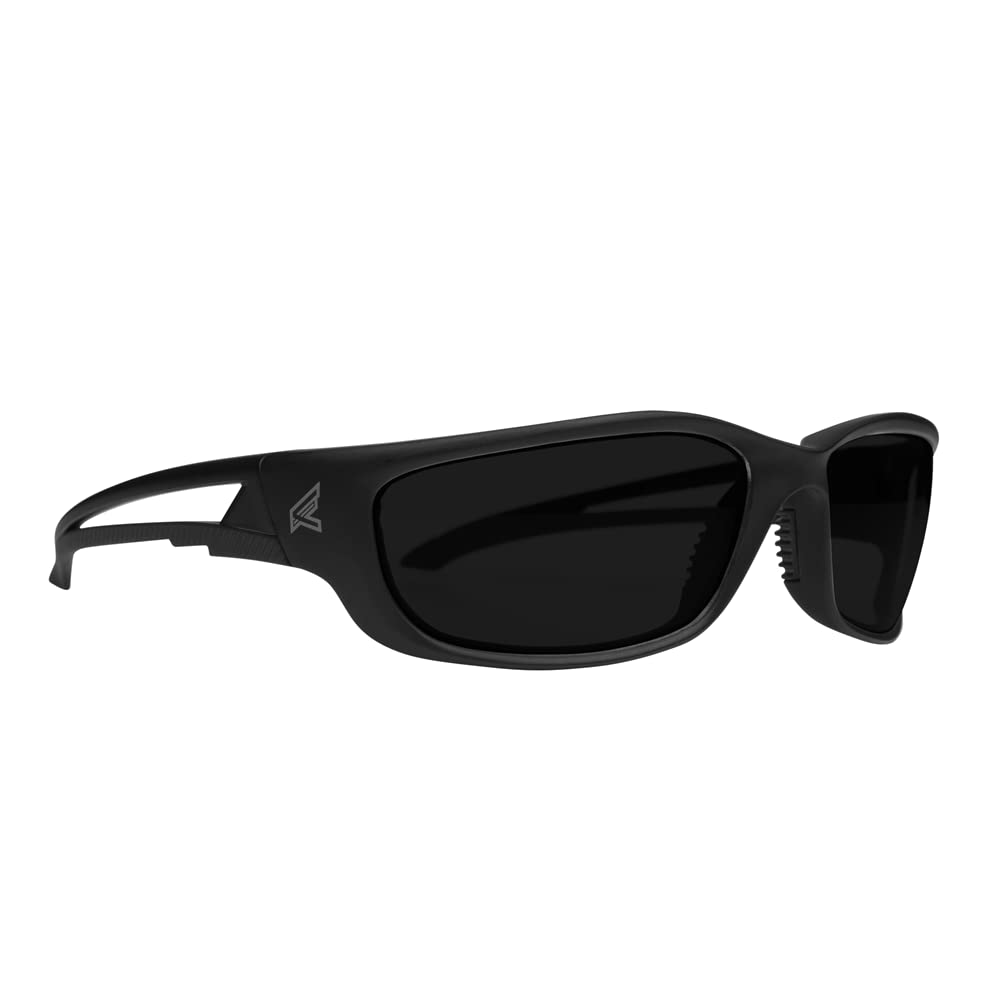 Edge SK-XL116 Kazbek XL Wrap-Around Safety Glasses, Anti-Scratch, Non-Slip, UV 400, Military Grade, ANSI/ISEA & MCEPS Compliant, XL Wide Fit, Black Frame/Smoke Lens