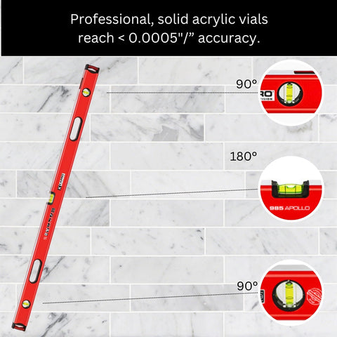 Kapro 98541X Apollo HeavyDuty Professional Box Level Features Magnified 48 Inch