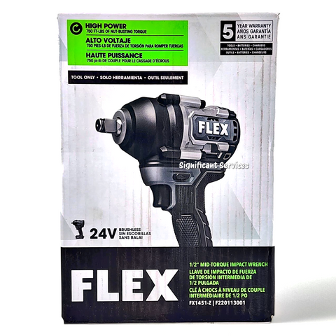 FLEX FX1451-Z 24V Brushless Cordless 1/2Inch 750 Ft-Lbs Mid-Torque Impact Wrench