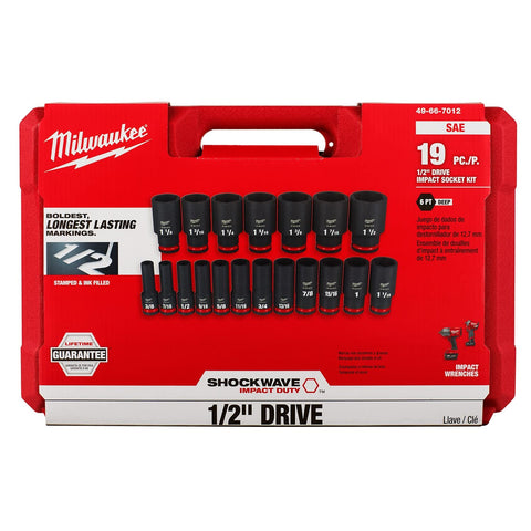 Milwaukee ShockWave 1/2 in. drive SAE 6 Point Deep Impact Rated Socket Set 19 pc