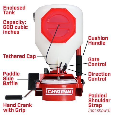 Chapin 8700A 35-Pound Capacity Chest Mounted Spreader with Easy Fill Hopper for Grass Seed and Fertilizers, 35-Pound (1 Spreader/Package)