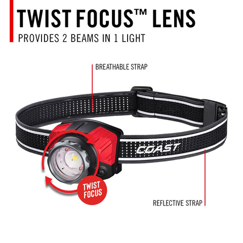 Coast FL85R 1000 Lumen Tri-Color Focusing Rechargeable LED Headlamp