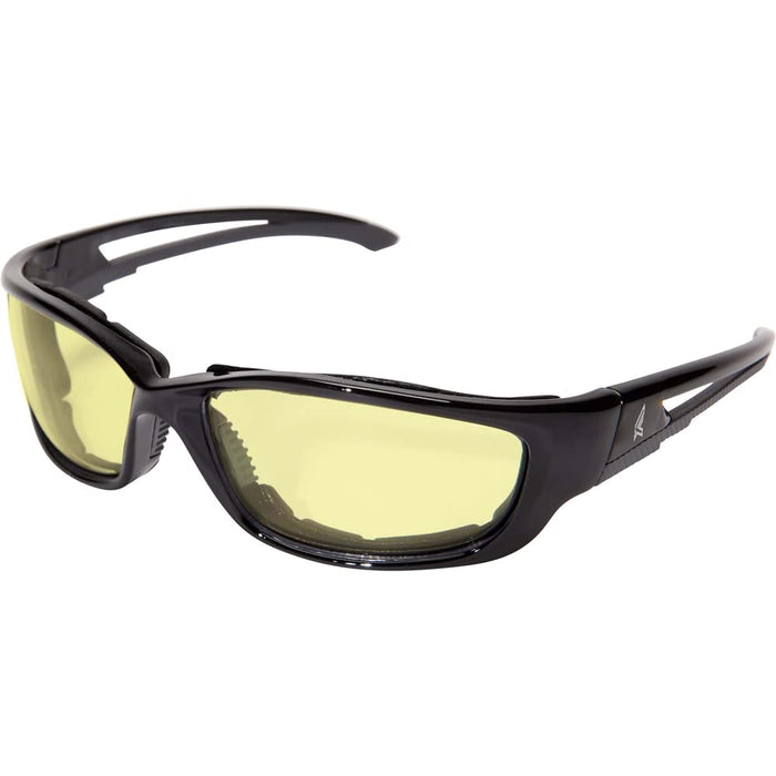 Edge SK-XL112 Kazbek XL Wrap-Around Safety Glasses, Anti-Scratch, Non-Slip, UV 400, Military Grade, ANSI/ISEA & MCEPS Compliant, XL Wide Fit, Black Frame/Yellow Lens