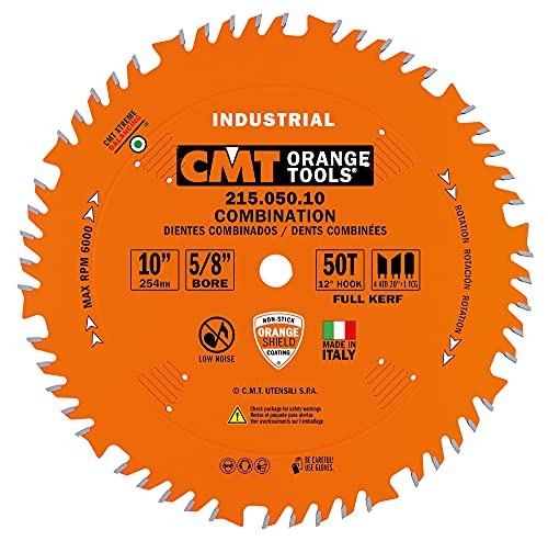 CMT 215.050.10 Industrial Combination Blade, 10-Inch x 50 Teeth 4ATB+1TCG Grind with 5/8-Inch Bore, PTFE Coating