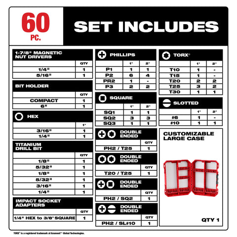 Milwaukee Shockwave Bit & Drill Bit Kit w/ 60 Pcs - 48-32-4097
