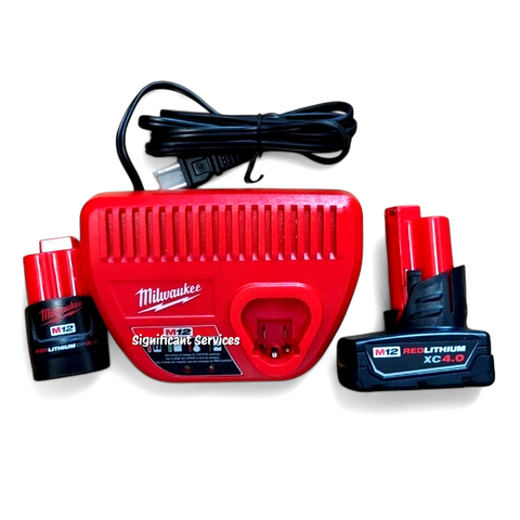 Milwaukee M12 12-Volt LI-Ion 4.0 Ah 2.0 Ah Battery Packs Charger Kit 48-59-2424