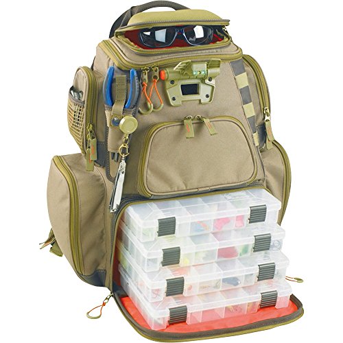 Custom Leathercraft Wild River by CLC WT3604 Tackle Tek Nomad Lighted Backpack & Four PT3600 Trays, Orange, Sand