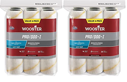 Wooster Brush RR727-9 Pro/Doo-Z Nap Rollers, 3/8-Inch, 6-Pack, White (Two Pack)
