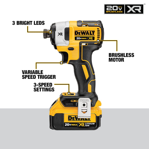 DeWALT DCF887B 20V MAX XR 3.0 Ah Li-Ion Brushless 3 Speed 1/4" Impact Driver Kit