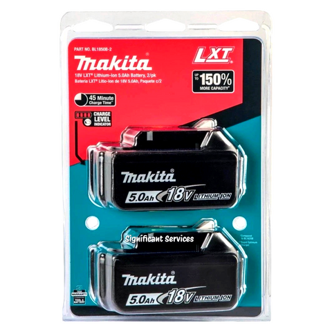 Makita BL1850B-2 18V LXT Lithium-Ion 5.0Ah Battery 2 pack