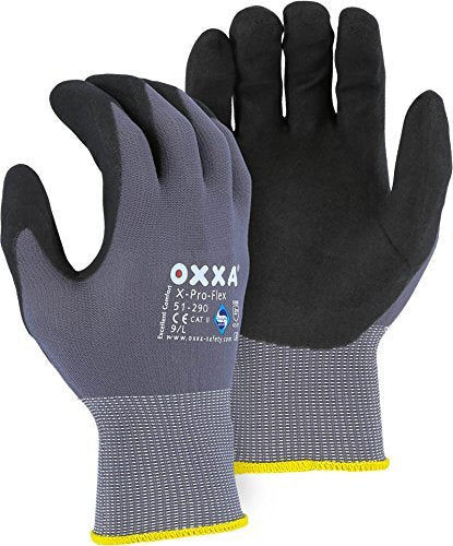 Majestic Gloves 51-290 OXXA X-Pro Flex Safety Work Gloves, MicroFoam Nitrile Grip, Large, Gray, Pack of 12