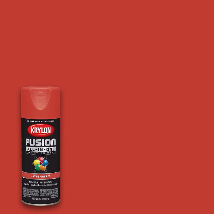 Krylon K02756007 Fusion All-In-One Spray Paint for Indoor/Outdoor Use, Matte Fire Red 12 Ounce (Pack of 1)