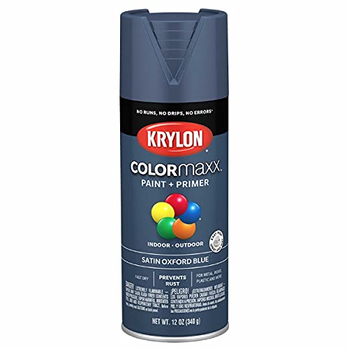 Krylon K05571007 COLORmaxx Spray Paint and Primer for Indoor/Outdoor Use, Satin Oxford Blue, 12 Ounce (Pack of 1)