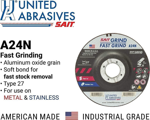 United Abrasives-SAIT 20081 A24N Fast Grinding Wheel 7" x 1/4" x 7/8" Type 27, 2