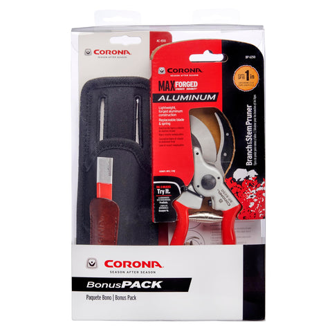 Corona SP 6250 Aluminum Bypass Pruner Kit Pouch Sharpener Bundle