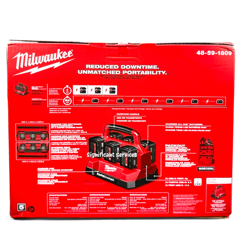 Milwaukee 48-59-1809 M18 18V Li-Ion Packout 6 Port Bay Rapid Battery Charger