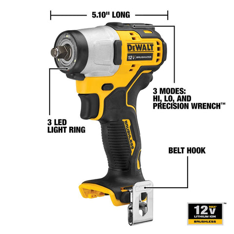 Dewalt 12V DCF902B Max 3/8" Brushless 3 Speed Impact Wrench Li-ion 2.0 Batteries