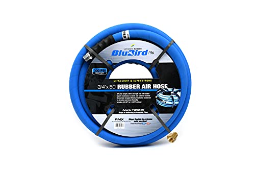 BLUBIRD BB38100 3/8" x 100' Rubber Air Hose, 100% Rubber, Lightest, Strongest, Most Flexible, 300 PSI, 50F to 190F Degrees, Ozone Resistant, High Strength Polyester Braided