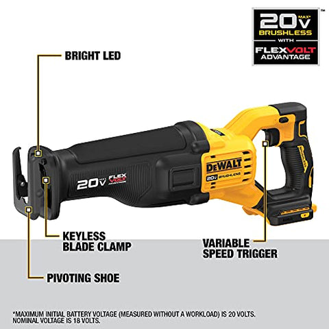 DEWALT FLEXVOLT 20V MAX* Reciprocating Saw, Cordless, Tool Only (DCS386B)
