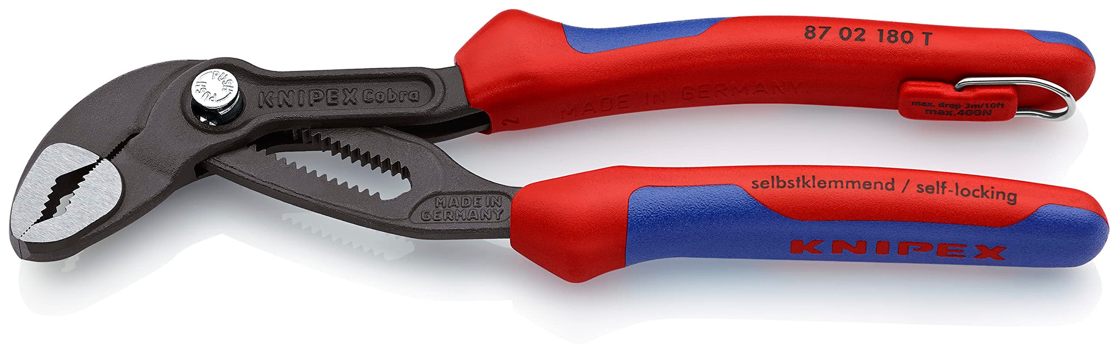 Knipex 87 02 180 T Water Pump Pliers "Cobra" 7,09" with soft handle and tether attachment point