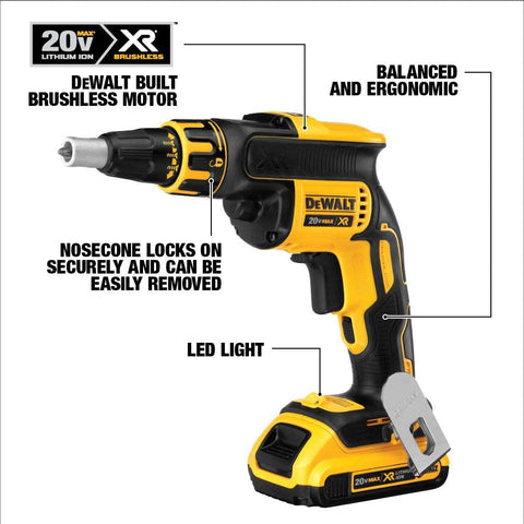 DEWALT DCF620B 20V MAX XR Li-Ion 2.0 Ah Brushless Drywall ScrewGun Kit