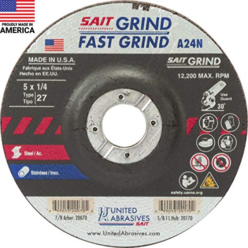 United Abrasives-SAIT 20070 A24N Fast Grinding Wheel 5" x 1/4" x 7/8" Type 27, 25-Pack