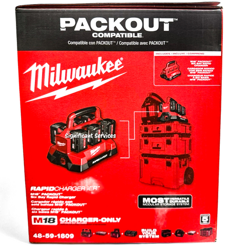 Milwaukee 48-59-1809 M18 18V Li-Ion Packout 6 Port Bay Rapid Battery Charger