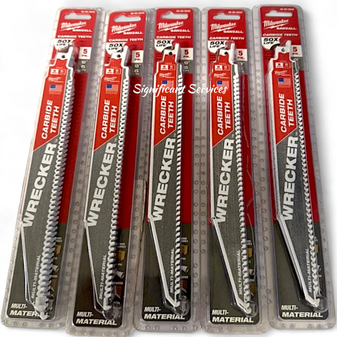 New Milwaukee 9" 6TPI Carbide Teeth Wrecker Sawzall Blades 5-Pack 48-00-5542 NIB