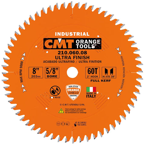 CMT 210.060.08 Industrial Fine Cut-Off Saw Blade 8" 60T 40° ATB Grind 5/8" Bore
