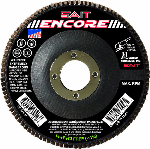 United Abrasives- SAIT ENCORE 4-1/2 X 7/8 Z 40X flap disc (QTY: 10), Multi, 71206