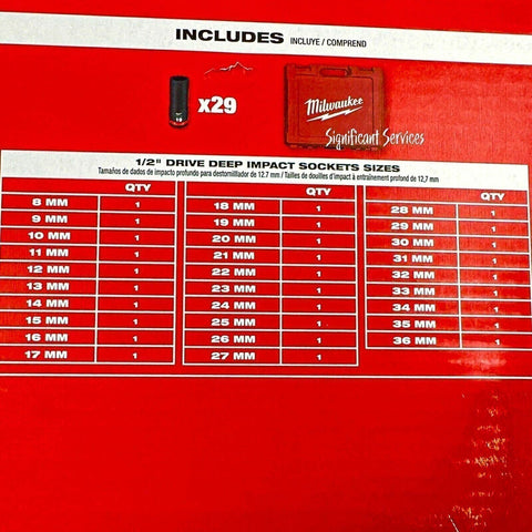 Milwaukee 49-66-7015 SHOCKWAVE Deep Impact Socket Set 1/2 in Drive Metric 29 Pcs