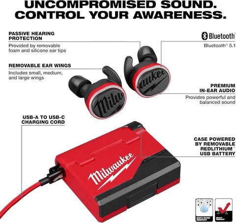 Milwaukee 2191-21 USB Bluetooth Jobsite Ear Buds with Noise Isolation