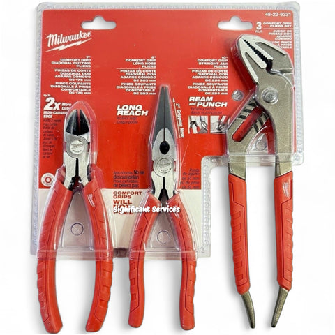 Milwaukee 48-22-6331 3pc Comfort Grip Pliers Set Diagonal Long Nose Strait Jaw